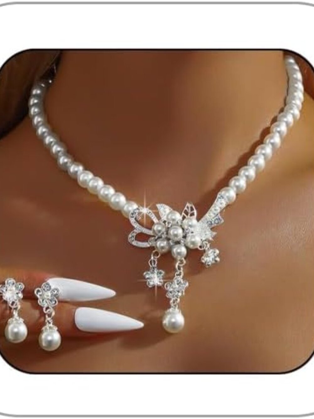 Pearl Necklace and Earring Set for Women,Pearl Jewelry Set Faux Pearls